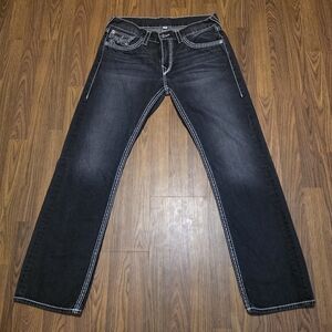 True Religion Big T Super T Jeans Mens 34 Black White Stitch Flap Straight